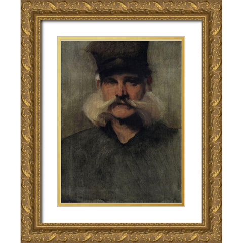 Study of a Man Wearing a Tall Black Hat Gold Ornate Wood Framed Art Print with Double Matting by Sargent, John Singer