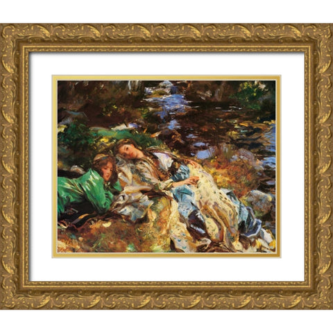 The Brook, 1907 Gold Ornate Wood Framed Art Print with Double Matting by Sargent, John Singer