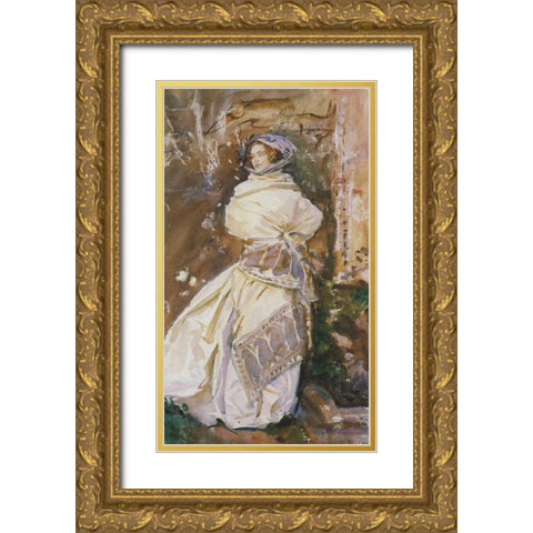 The Cashmere Shawl, 1910 Gold Ornate Wood Framed Art Print with Double Matting by Sargent, John Singer