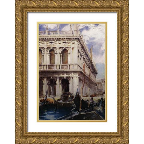 The Libreria, Venice, 1902-04 Gold Ornate Wood Framed Art Print with Double Matting by Sargent, John Singer