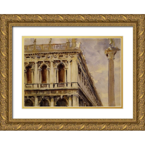 The Libreria, Venice, 1903-04 Gold Ornate Wood Framed Art Print with Double Matting by Sargent, John Singer