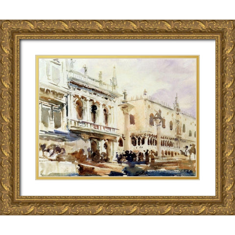 The Piazzetta and the Doges Palace Gold Ornate Wood Framed Art Print with Double Matting by Sargent, John Singer