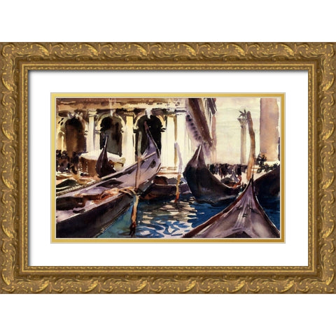 The Piazzetta, Venice, 1904 Gold Ornate Wood Framed Art Print with Double Matting by Sargent, John Singer
