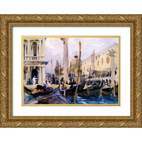 The Piazzetta with Gondolas, 1902-04 Gold Ornate Wood Framed Art Print with Double Matting by Sargent, John Singer