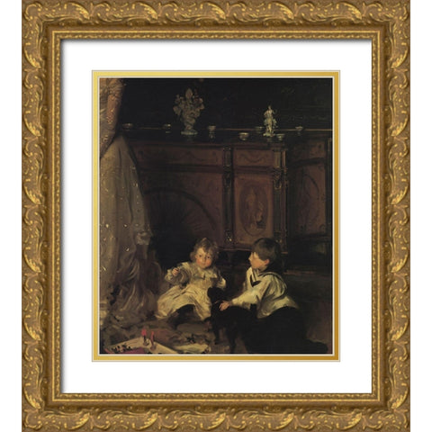 The Sitwell Family (detail) Gold Ornate Wood Framed Art Print with Double Matting by Sargent, John Singer
