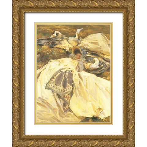 Two Girls in White Dresses Gold Ornate Wood Framed Art Print with Double Matting by Sargent, John Singer