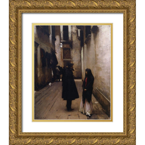 Venetian Street, 1880 Gold Ornate Wood Framed Art Print with Double Matting by Sargent, John Singer