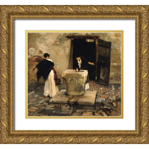 Venetian Water Carriers, ca. 1880-1882 Gold Ornate Wood Framed Art Print with Double Matting by Sargent, John Singer