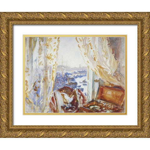 View from a Window, Genoa Gold Ornate Wood Framed Art Print with Double Matting by Sargent, John Singer