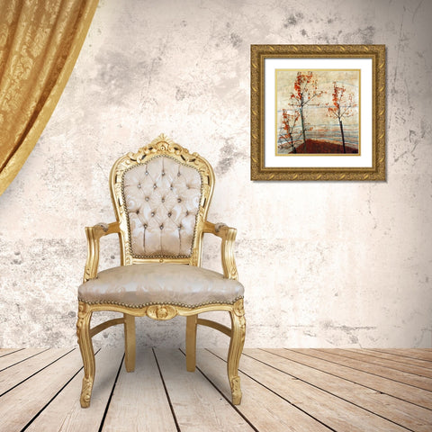 Autumn Trees 1911 Gold Ornate Wood Framed Art Print with Double Matting by Schiele, Egon