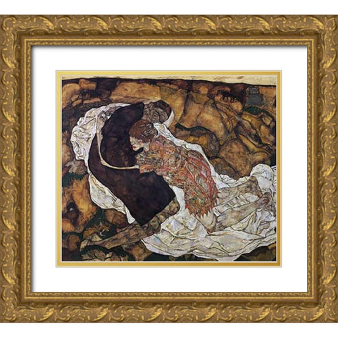Death And Maiden Gold Ornate Wood Framed Art Print with Double Matting by Schiele, Egon