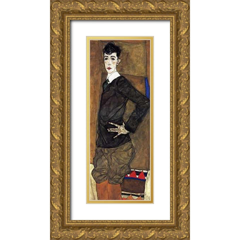 Portrait Of Erich Lederer Gold Ornate Wood Framed Art Print with Double Matting by Schiele, Egon