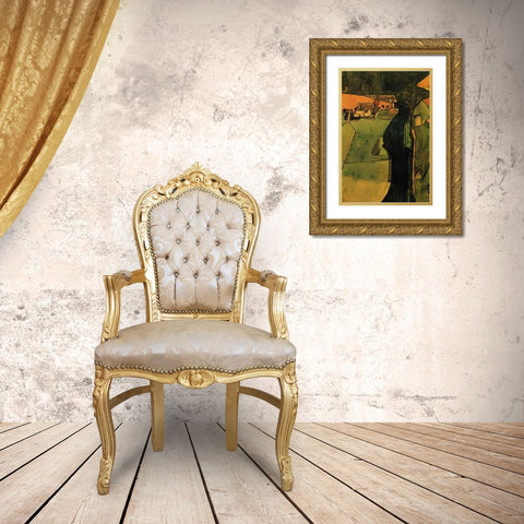 Town On The Blue River 1910 Gold Ornate Wood Framed Art Print with Double Matting by Schiele, Egon