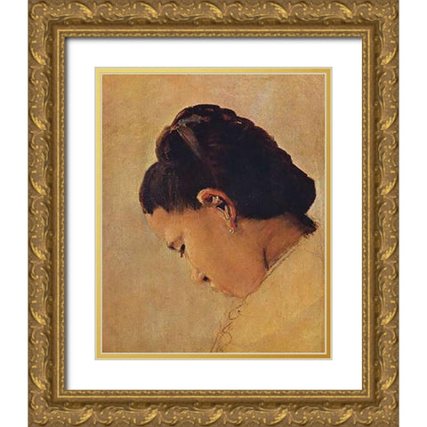 Head Of A Girl Gold Ornate Wood Framed Art Print with Double Matting by Seurat, Georges