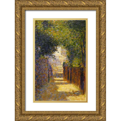 Rue Saint-Vincent Montmarte In Spring Gold Ornate Wood Framed Art Print with Double Matting by Seurat, Georges