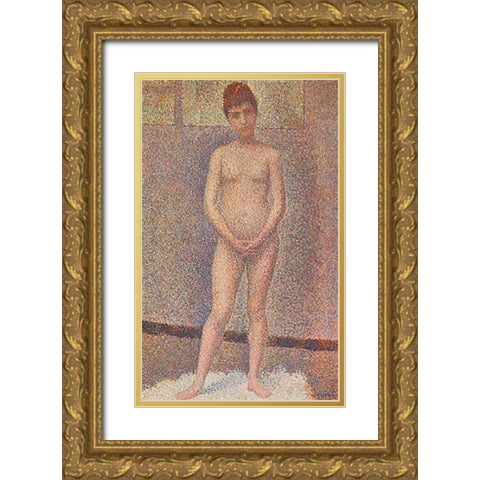 Standing Model Gold Ornate Wood Framed Art Print with Double Matting by Seurat, Georges