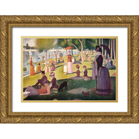Sunday Afternoon On The Island Of La Grande Jatte Gold Ornate Wood Framed Art Print with Double Matting by Seurat, Georges