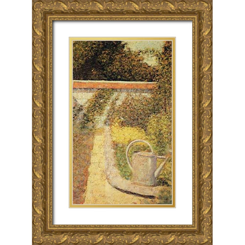 The Watering Can Garden At Le Raincy Gold Ornate Wood Framed Art Print with Double Matting by Seurat, Georges