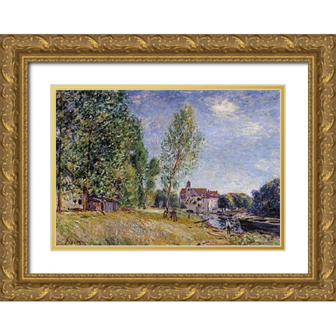 Matrats Boatyard Moret Sur Loing Gold Ornate Wood Framed Art Print with Double Matting by Sisley, Alfred