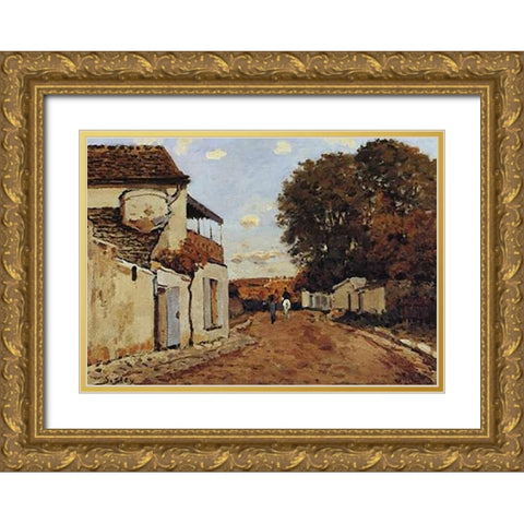 Street In Louveciennes Gold Ornate Wood Framed Art Print with Double Matting by Sisley, Alfred
