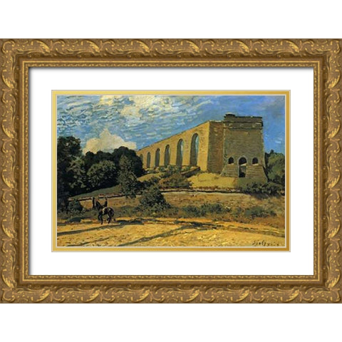 The Aquaduct At Marly Gold Ornate Wood Framed Art Print with Double Matting by Sisley, Alfred