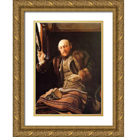 Capitaine In Railway Carriage Gold Ornate Wood Framed Art Print with Double Matting by Tissot, James