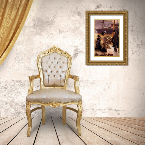 Goodbye On The Mersey Gold Ornate Wood Framed Art Print with Double Matting by Tissot, James Jacques