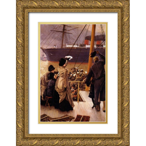 Goodbye On The Mersey Gold Ornate Wood Framed Art Print with Double Matting by Tissot, James Jacques