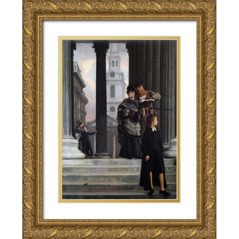 London Visitors Gold Ornate Wood Framed Art Print with Double Matting by Tissot, James Jacques