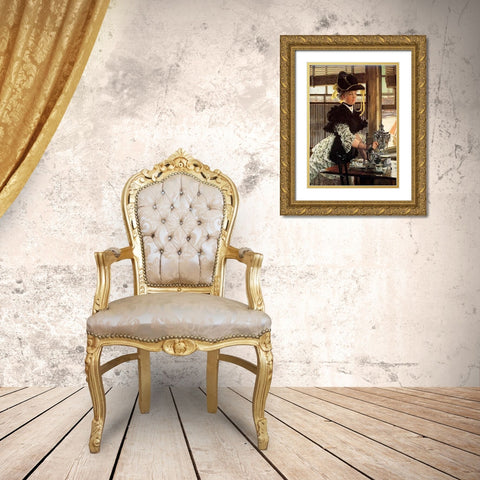 Tea Time Gold Ornate Wood Framed Art Print with Double Matting by Tissot, James