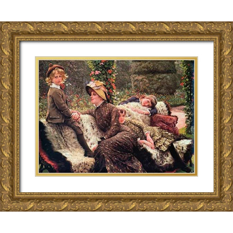 The Garden Bench Gold Ornate Wood Framed Art Print with Double Matting by Tissot, James