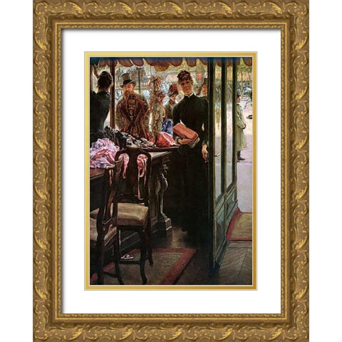 The Shop Girl Gold Ornate Wood Framed Art Print with Double Matting by Tissot, James