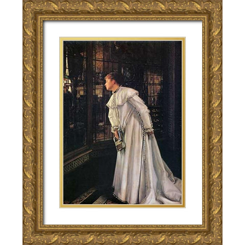 The Staircase Gold Ornate Wood Framed Art Print with Double Matting by Tissot, James