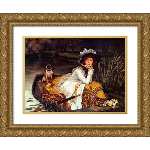 Young Lady In Boat Gold Ornate Wood Framed Art Print with Double Matting by Tissot, James