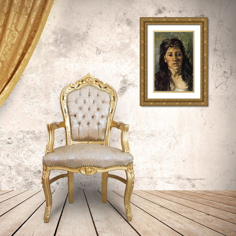 Head Of A Woman Gold Ornate Wood Framed Art Print with Double Matting by Van Gogh, Vincent