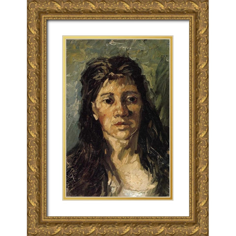 Head Of A Woman Gold Ornate Wood Framed Art Print with Double Matting by Van Gogh, Vincent