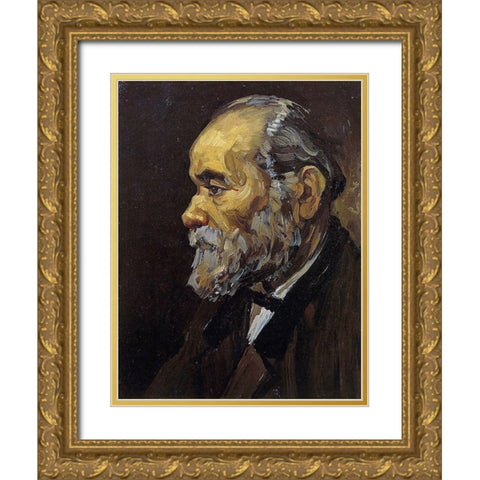 Head Of An Old Man Gold Ornate Wood Framed Art Print with Double Matting by Van Gogh, Vincent