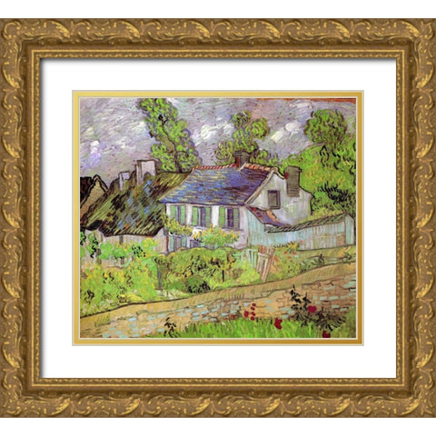 House In Auvers Gold Ornate Wood Framed Art Print with Double Matting by Van Gogh, Vincent