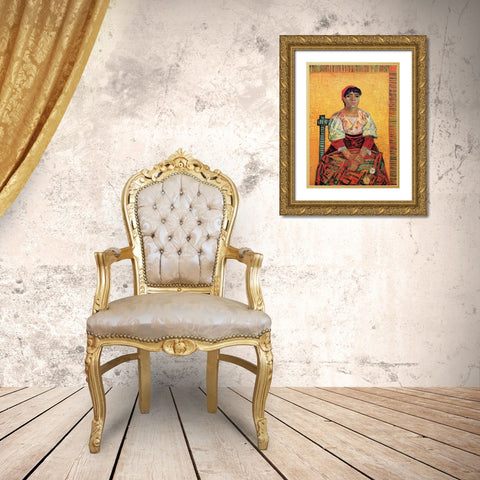 Italian Woman Gold Ornate Wood Framed Art Print with Double Matting by Van Gogh, Vincent
