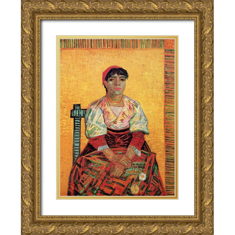 Italian Woman Gold Ornate Wood Framed Art Print with Double Matting by Van Gogh, Vincent