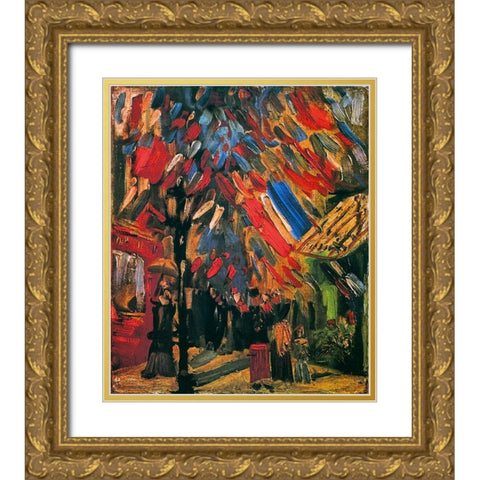 July 14th Celebration Paris Gold Ornate Wood Framed Art Print with Double Matting by Van Gogh, Vincent