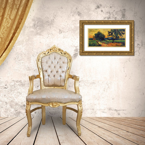 Landscape At Twilight Gold Ornate Wood Framed Art Print with Double Matting by Van Gogh, Vincent