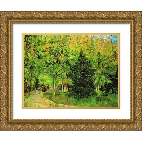 Lane In Public Gardens Arles Gold Ornate Wood Framed Art Print with Double Matting by Van Gogh, Vincent