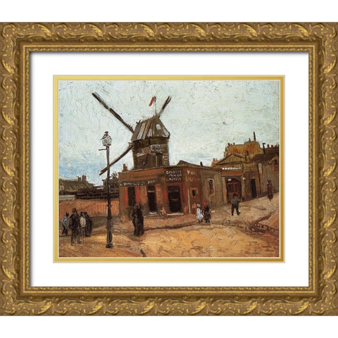 Le Moulin De La Galette 2 Gold Ornate Wood Framed Art Print with Double Matting by Van Gogh, Vincent