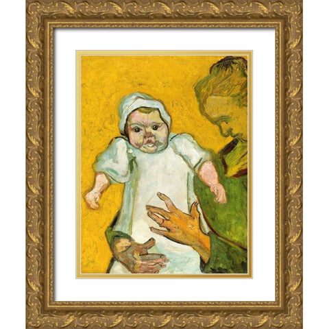 Madame Roulin And Baby Gold Ornate Wood Framed Art Print with Double Matting by Van Gogh, Vincent