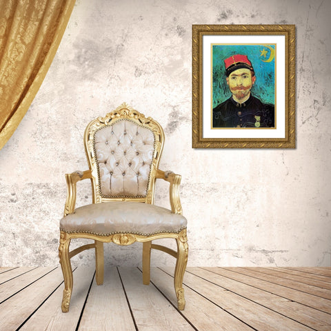 Milliet 2nd Lt Zouaves Gold Ornate Wood Framed Art Print with Double Matting by Van Gogh, Vincent