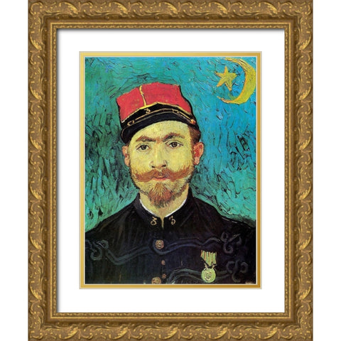 Milliet 2nd Lt Zouaves Gold Ornate Wood Framed Art Print with Double Matting by Van Gogh, Vincent