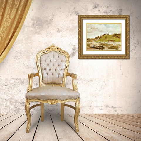 Montmartre Quarry Mills Gold Ornate Wood Framed Art Print with Double Matting by Van Gogh, Vincent