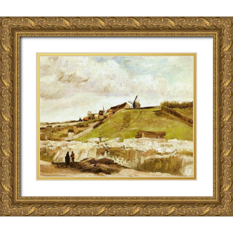 Montmartre Quarry Mills Gold Ornate Wood Framed Art Print with Double Matting by Van Gogh, Vincent