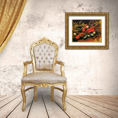 Mussels Shrimp Gold Ornate Wood Framed Art Print with Double Matting by Van Gogh, Vincent